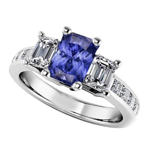Diamond Anniversary Sapphire Ring 3 Carat Channel Set Princess Accents