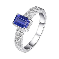 Natural Earth Mined Diamond Antique Style Ring Basket Set Emerald Cut Sapphire 2.50 Carats
