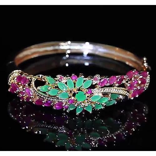 Diamond Bangle Jade Pink Sapphire 14 Carats Yellow Gold Jewelry 14K