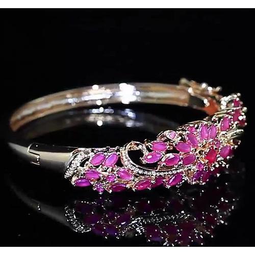 Diamond Bangle Pink Sapphire 14 Carats Women Rose Gold Jewelry 14K