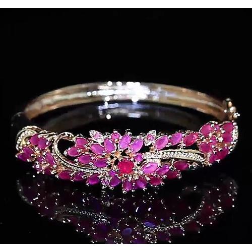Diamond Bangle Pink Sapphire 14 Carats Women Rose Gold Jewelry 14K