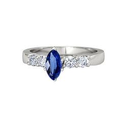 Natural Earth Mined Diamond Blue Sapphire Ring Marquise & Round Jewellery 1.50 Carats