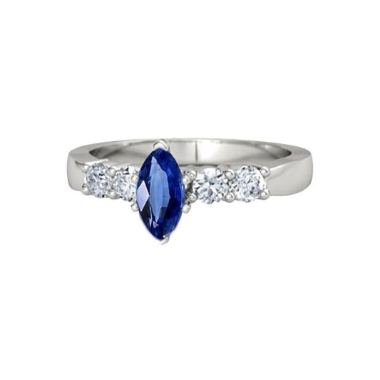 Diamond Blue Sapphire Ring Marquise & Round Jewelry 1.50 Carats
