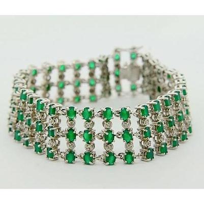 Diamond Carpet Bracelet Colombian Green Emerald 48.36 Carats