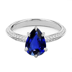 Natural Earth Mined Diamond Ceylon Sapphire Wedding Ring Prong Set Jewellery 3.50 Carats