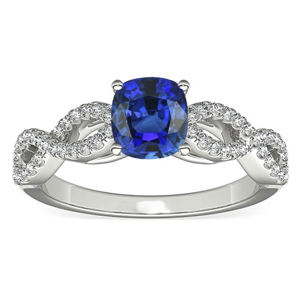 Diamond Cushion Blue Sapphire Gemstone Ring Infinity Style 3 Carats