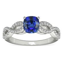 Diamond Cushion Blue Sapphire Gemstone Ring Infinity Style 3 Carats