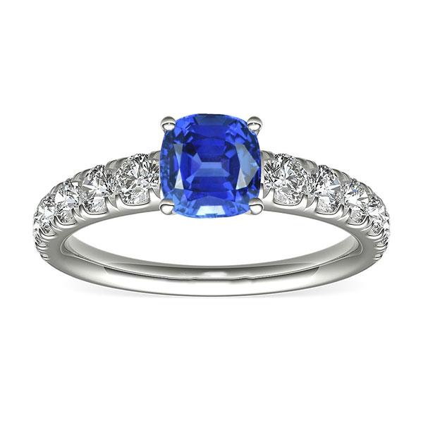 Diamond Cushion Blue Sapphire Ring 3 Carats White Gold 14K Jewelry