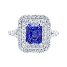 Diamond Double Halo Radiant Sapphire Ring 4 Carats Split Shank