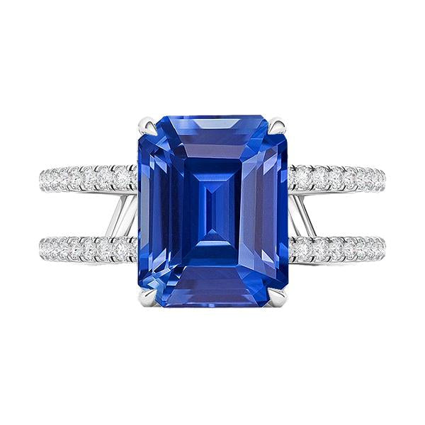 Diamond Emerald Blue Sapphire Engagement Ring Double Shank 4.50 Carats