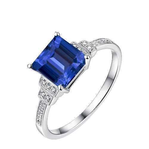 Diamond Emerald Blue Sapphire Ring 3 Carats White Gold 14K Jewelry