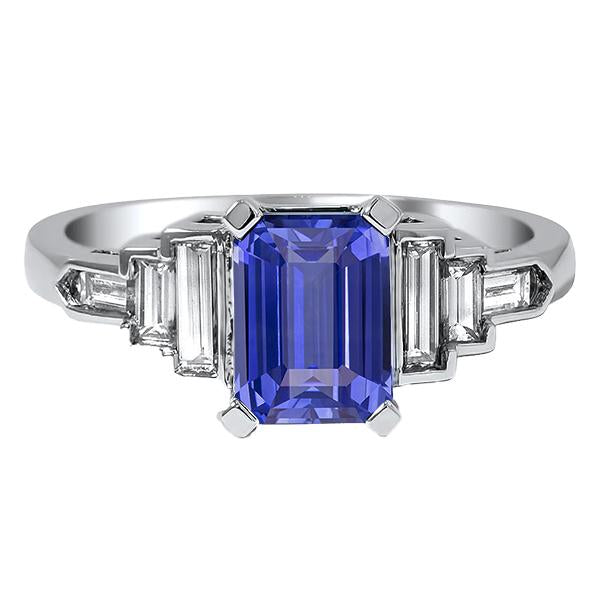Diamond Emerald Blue Sapphire With Baguette Accents Ring 3 Carats