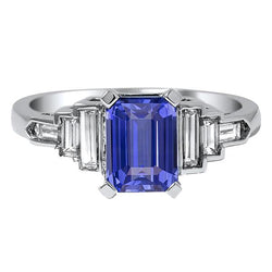 Natural Earth Mined Diamond Emerald Blue Sapphire With Baguette Accents Ring 3 Carats