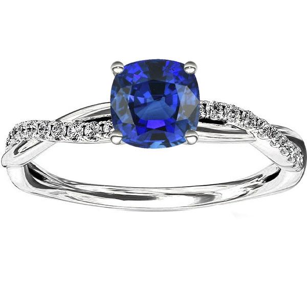 Diamond Engagement Cushion Sapphire Ring Twisted Style 3 Carats