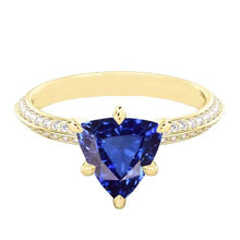 Diamond Engagement Ring 6 Prong Trillion Ceylon Sapphire 2.50 Carats