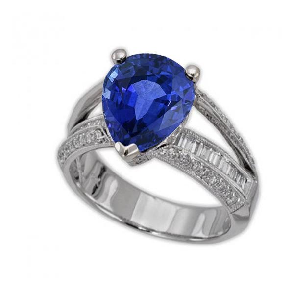 Diamond Engagement Ring Blue Sapphire 3.50 Carats Antique Style