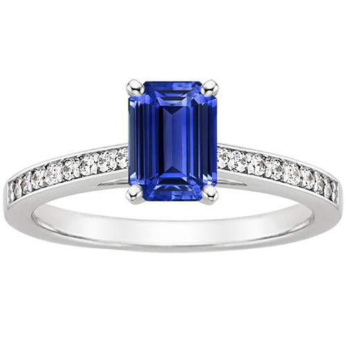 Diamond Engagement Ring Blue Sapphire & Pave Set Diamonds 3.50 Carats