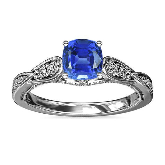 Diamond Engagement Ring Cushion Sapphire 2.50 Carats Vintage Style
