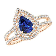 Diamond Engagement Ring Double Halo Pear Blue Sapphire 5.75 Carats