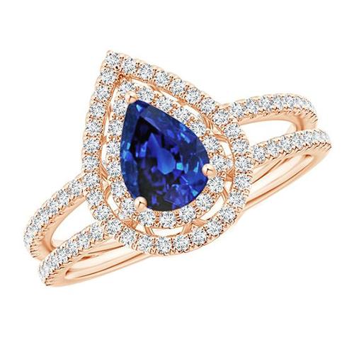 Diamond Engagement Ring Double Halo Pear Blue Sapphire 5.75 Carats