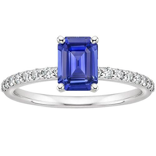 Diamond Engagement Ring & Emerald Blue Sapphire 4.25 Carats