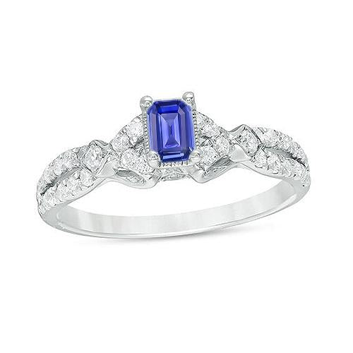 Diamond Engagement Ring Emerald Ceylon Sapphire 2.50 Carats White Gold