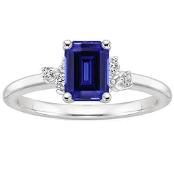 Natural Earth Mined Diamond Engagement Ring Emerald With Accents Blue Sapphire 4 Carats