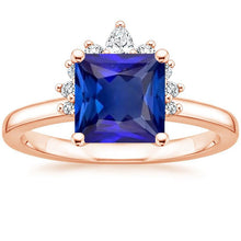 Diamond Engagement Ring Half Halo Princess Blue Sapphire 5.50 Carats