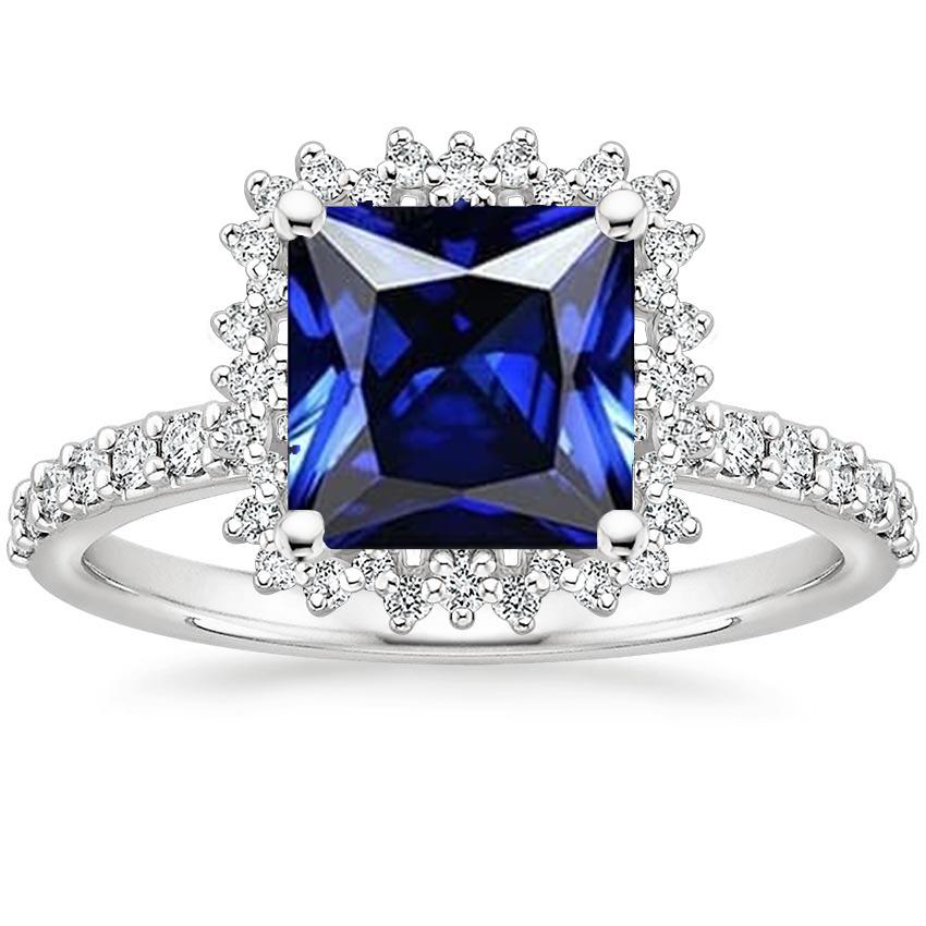 Diamond Engagement Ring Halo Ceylon Sapphire Sunburst Style 6.25 Carat