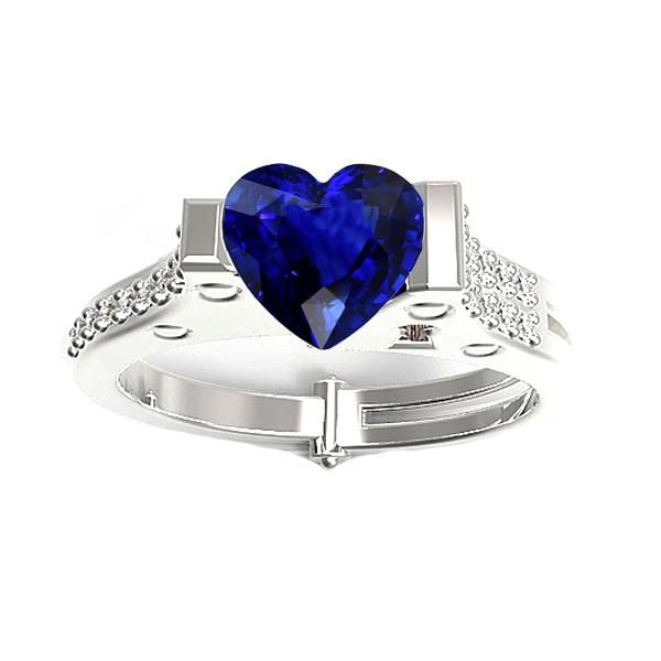 Diamond Engagement Ring Heart Bar Set Blue Sapphire 2.50 Carats