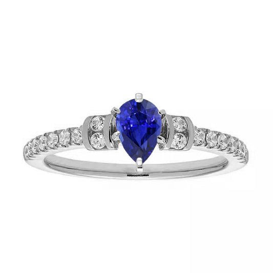 Diamond Engagement Ring Pear Blue Sapphire 2.50 Carats Gold