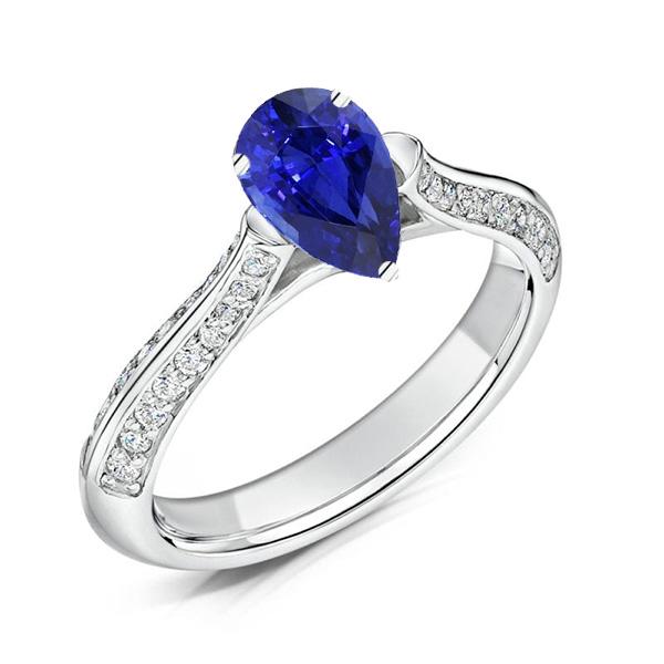 Diamond Engagement Ring Pear Srilanka Sapphire 3 Carats Gold