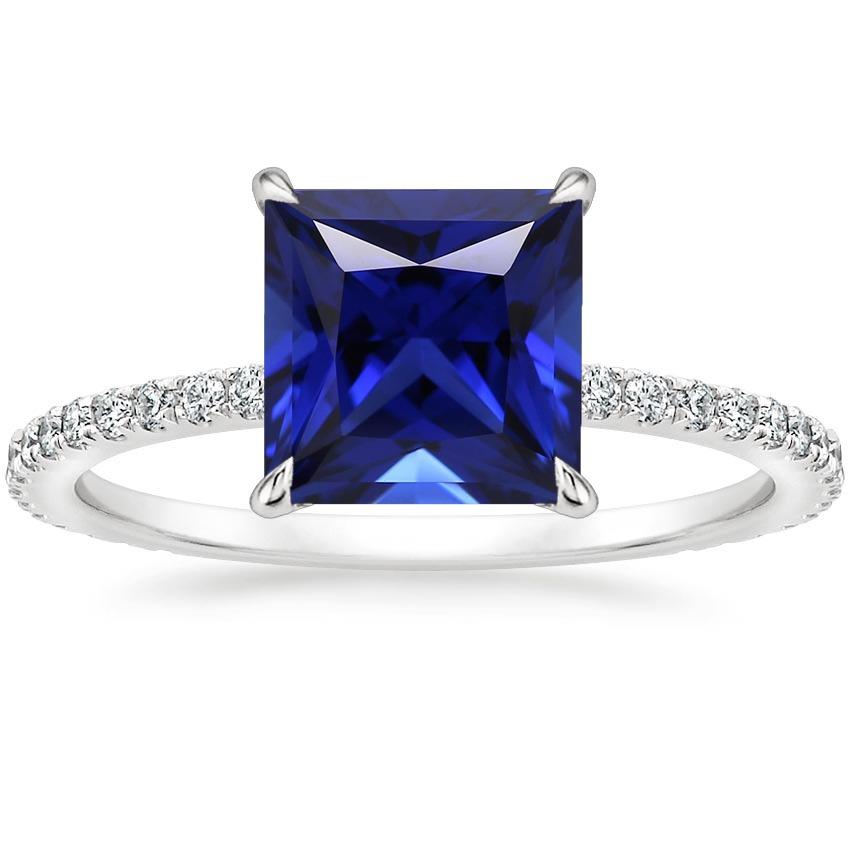 Diamond Engagement Ring Princess Blue Sapphire Accented 5.50 Carats