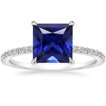 Diamond Engagement Ring Princess Blue Sapphire Accented 5.50 Carats