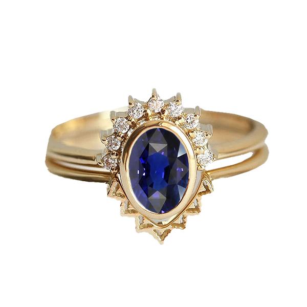 Diamond Engagement Ring Set Bezel Set Blue Sapphire 3 Carats