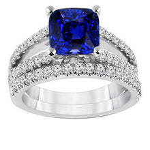 Diamond Engagement Ring Set Cushion Sri Lankan Sapphire 3.50 Carats