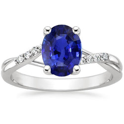 Diamond Engagement Ring Split Shank Oval Cut Blue Sapphire 3 Carats