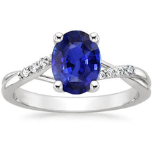 Diamond Engagement Ring Split Shank Oval Cut Blue Sapphire 3 Carats