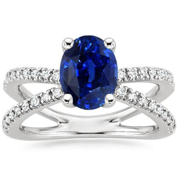 Natural Earth Mined Diamond Engagement Ring Sri Lankan Sapphire 5 Carats Split Shank