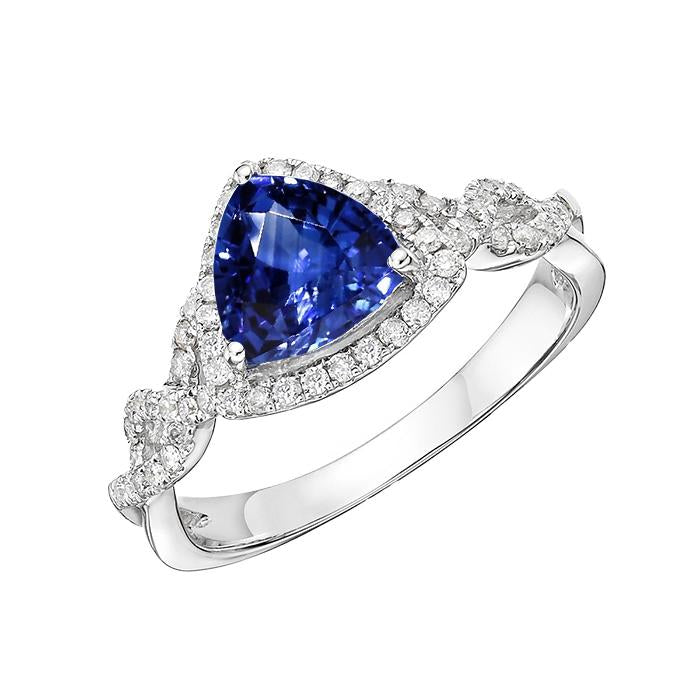 Diamond Engagement Ring Trillion Cut Sapphire Twisted Shank 3 Carats