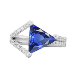Diamond Engagement Ring Trillion Sapphire Split Shank 3 Carats