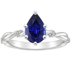 Natural Earth Mined Diamond Engagement Ring Twist Style Pear Blue Sapphire 3 Carats