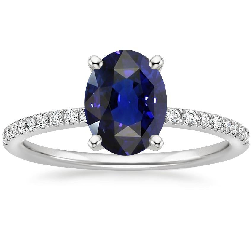 Diamond Engagement Ring With Accents Oval Blue Sapphire 3 Carats