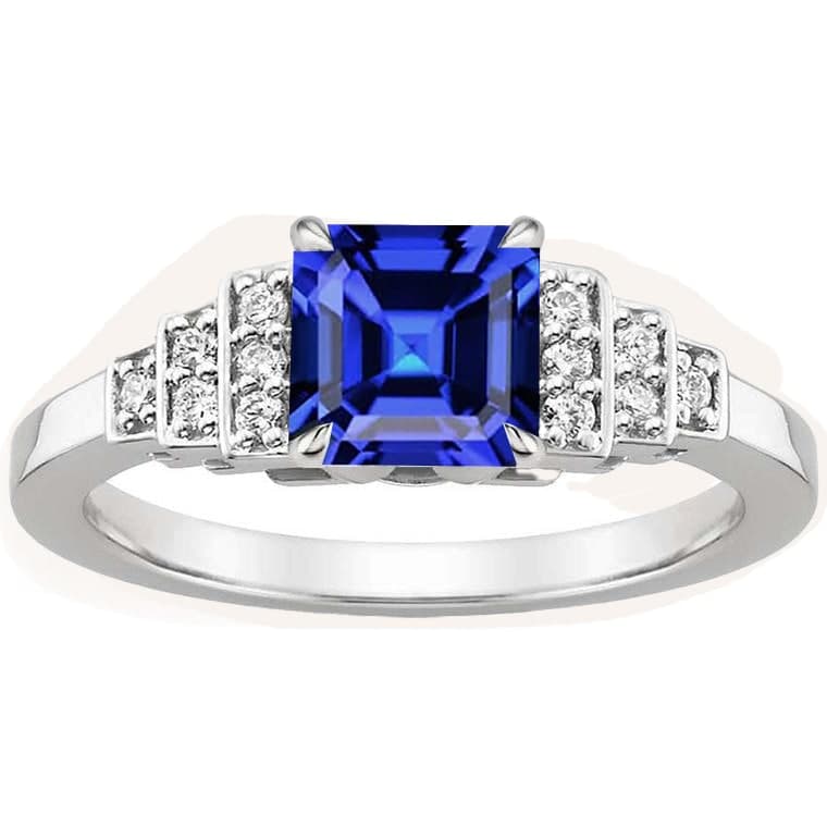 Diamond Fancy Ring Asscher Cut Sapphire Gemstone 3 Carats Prong Set