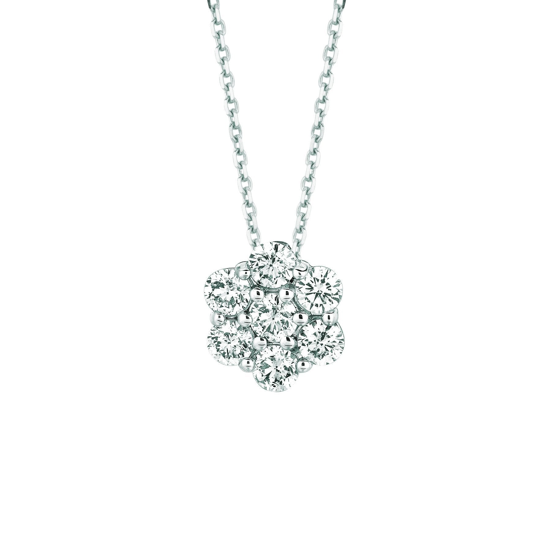 Diamond Flower Necklace Pendant 1.75 Carats 14K White Gold