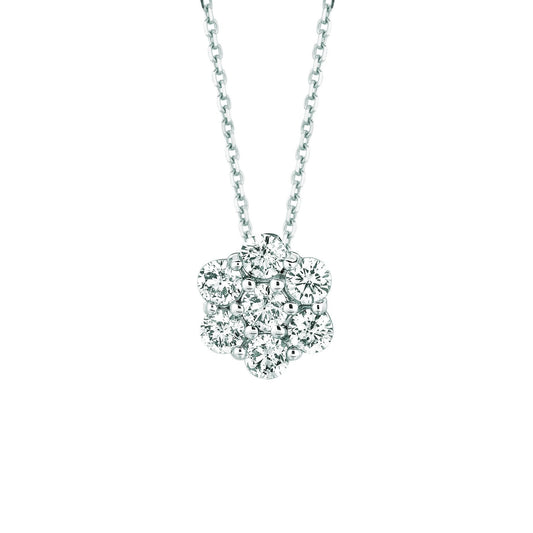 Diamond Flower Necklace Pendant 1.75 Carats 14K White Gold