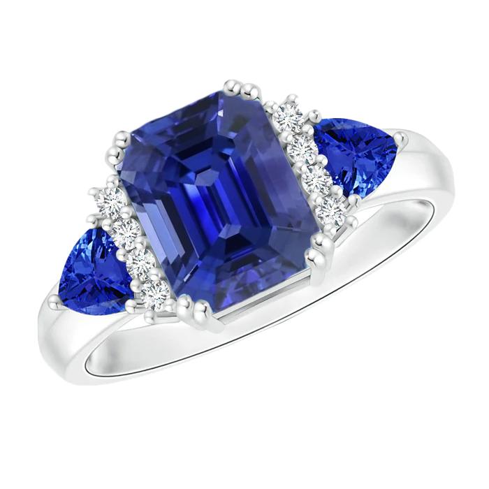 Diamond Gemstone Jewelry Emerald & Pear Blue Sapphires Ring 4 Carats