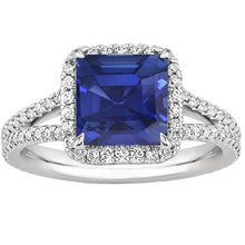 Diamond Gemstone Ring 5 Carats Halo Natural Blue Sapphire Gold Jewelry