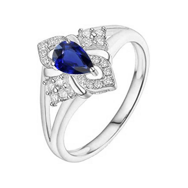 Diamond & Gemstone Ring Pear Sri Lankan Sapphire 14K Gold 2.50 Carats