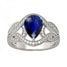 Diamond Gemstone Ring Pear Vintage Style Ceylon Sapphire 3 Carats Gold